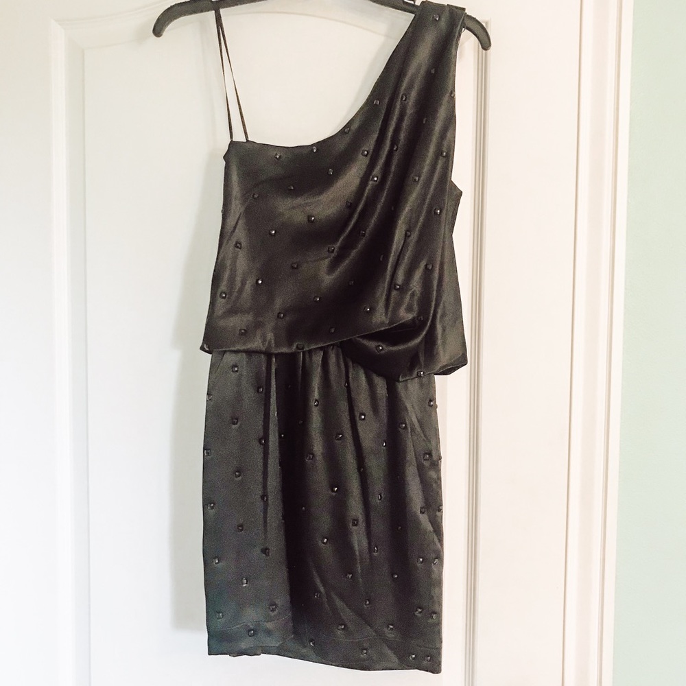 Black One-Shoulder Beaded Mini